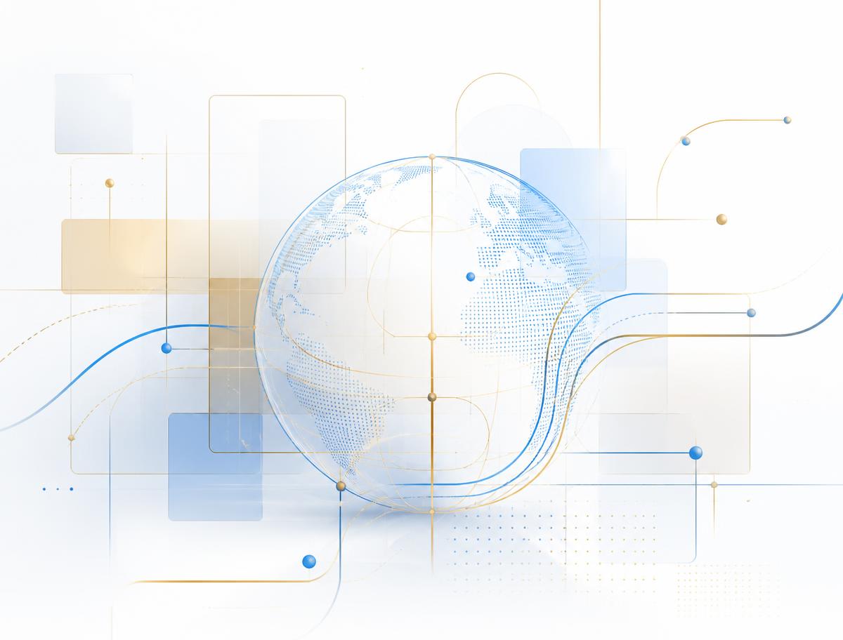 Geometric artwork of connected language pathways representing global communication